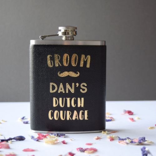 Personalised Dutch Courage Grooms Hip Flask