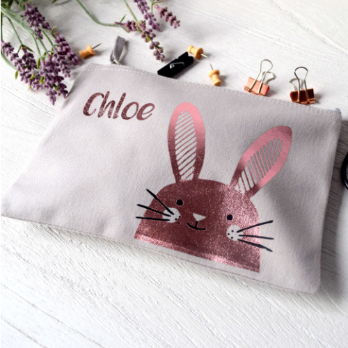 Personalised Rose Gold Bunny Pencil Case