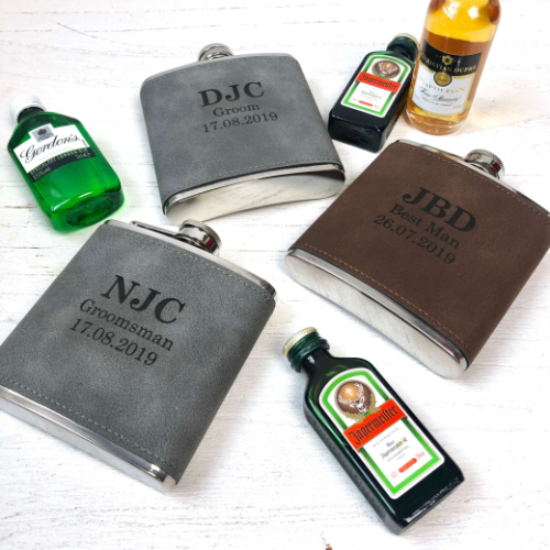 Personalised Leather Effect Groomsman Hip Flask