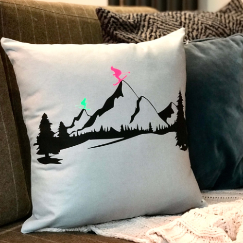 Neon Ski Scene Cushion