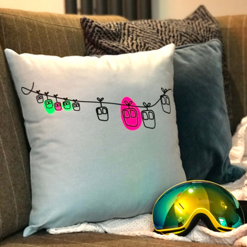 Neon Ski Cable Cars Cushion