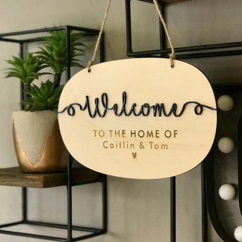 Personalised Welcome Home Wooden Hanging Sign