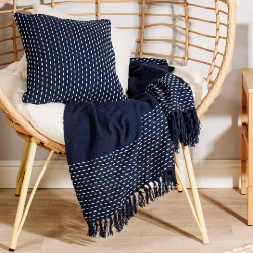 Personalised Navy Stitch Blanket Throw