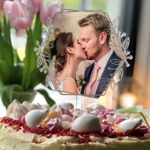 White Wreath Photo Cake Topper