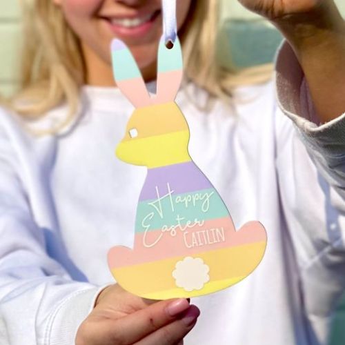 Personalised Rainbow Easter Bunny Decoration