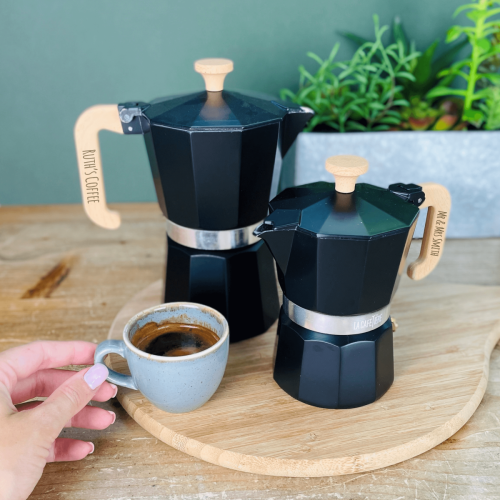 Personalised 6 Cup Espresso Maker - Black