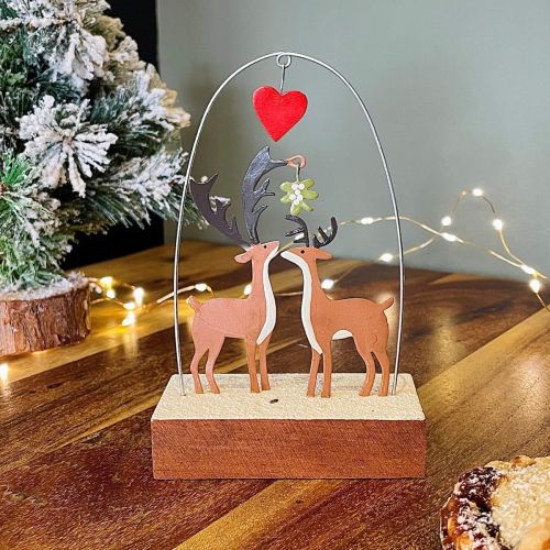 Personaled Kissing Deer Christmas Wooden Block Decoration