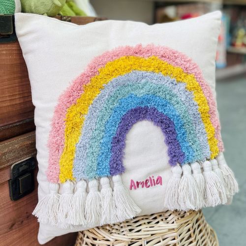 Personalised Rainbow Tassel Cushion