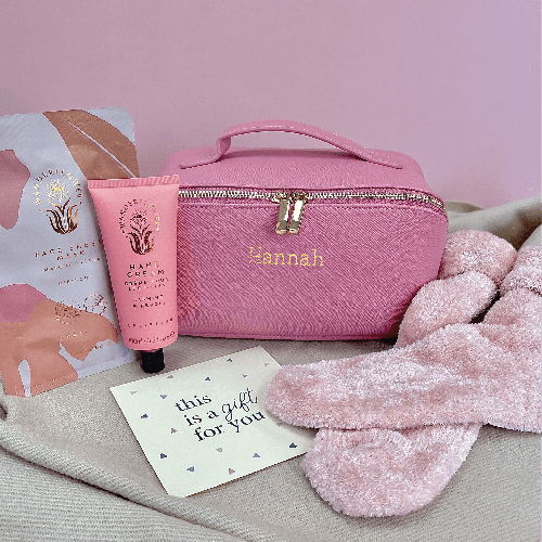 Personalised Pink Open Flat Washbag Beauty Gift Set