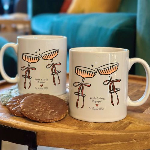 Set Of Two Champagne Glasses Engagement Mugs