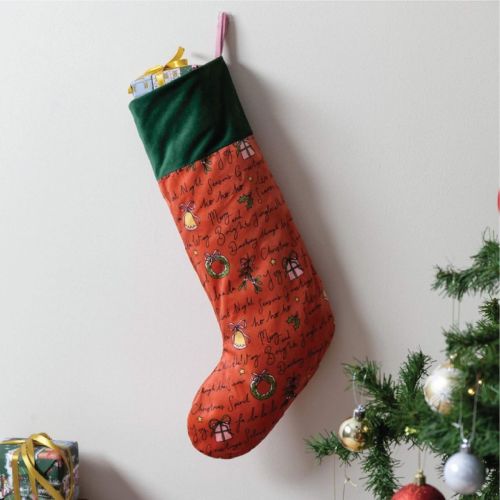 Christmas Spirit Printed Velvet Xmas Stocking