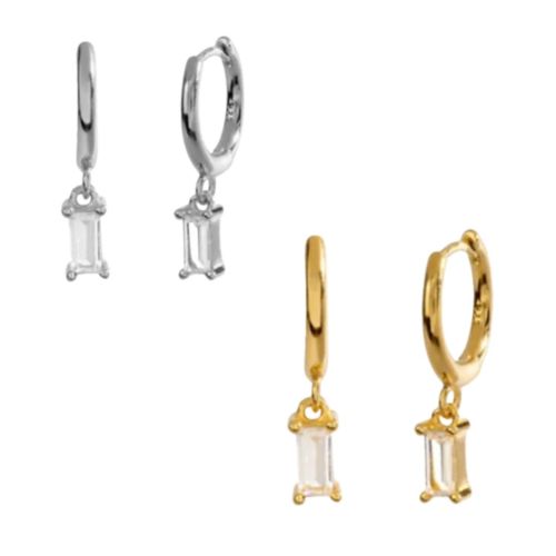 Silver Clear Crsytal Drop Huggies