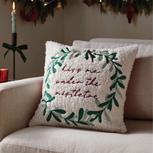 Mistletoe Wreath Embroidered Cushion