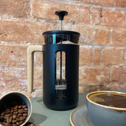 Personalised 8 Cup Black And Wood Cafetiere