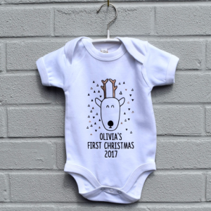 Baby`s First Christmas Scandi Reindeer Baby Vest