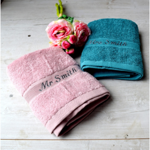 Personalised Pink & Teal Wedding Towels