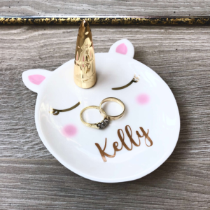 Personalised Unicorn Trinket Dish With Gold Horn