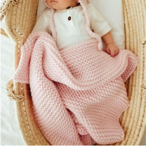 Personalised Pink Garter Stitch Baby Blanket