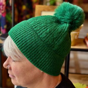 Green Cable Knit Bobble Hat