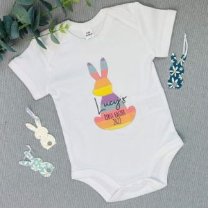 Personalised Stripe Bunny First Easter Baby Vest